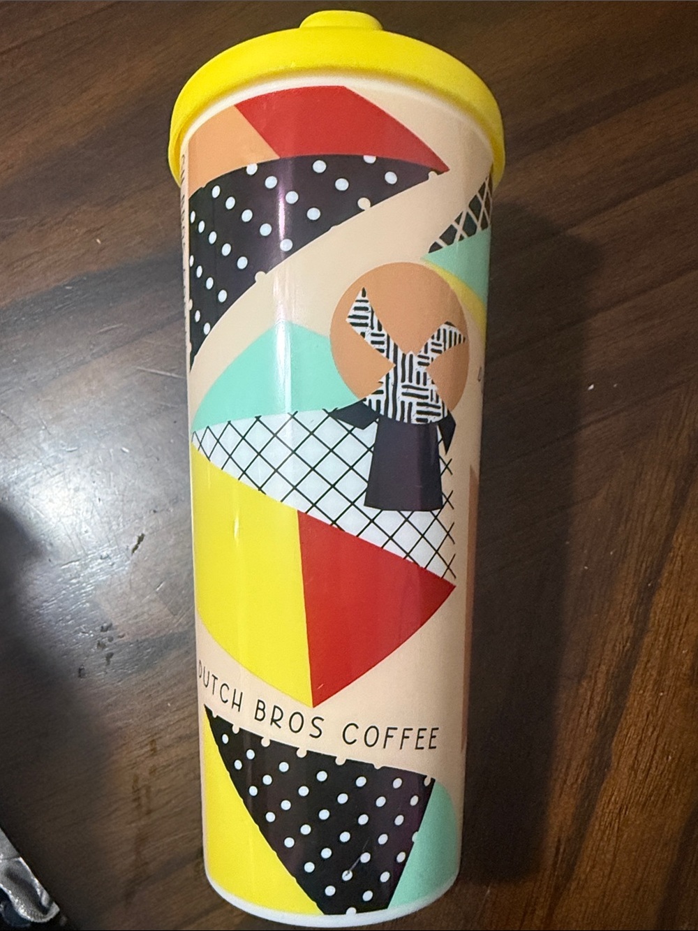Dutch Bros Yellow Patterned Travel Tumbler- 20oz- NEW